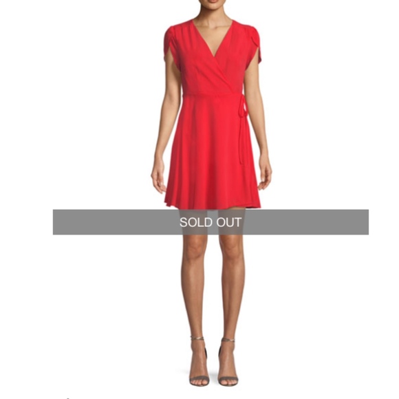 1.STATE Short-Sleeve Wrap Dress RED - Picture 3 of 3
